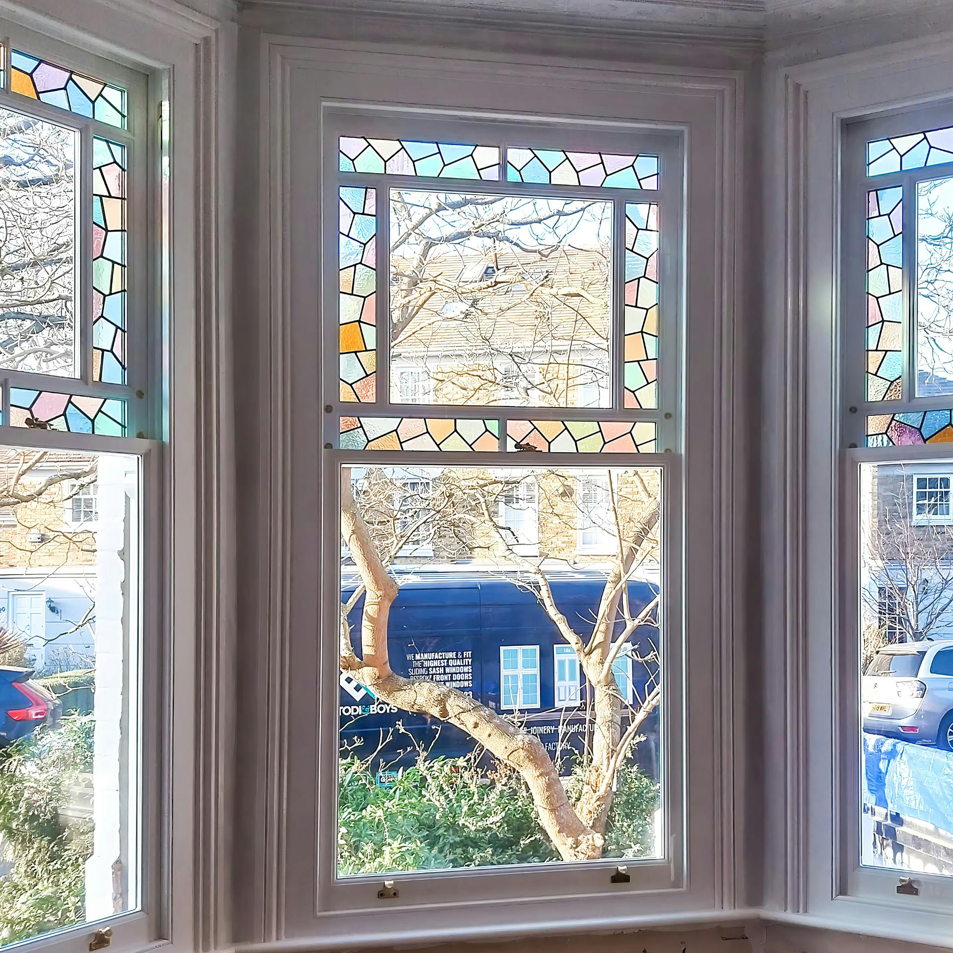 Bay Sash Window With Stained Glass