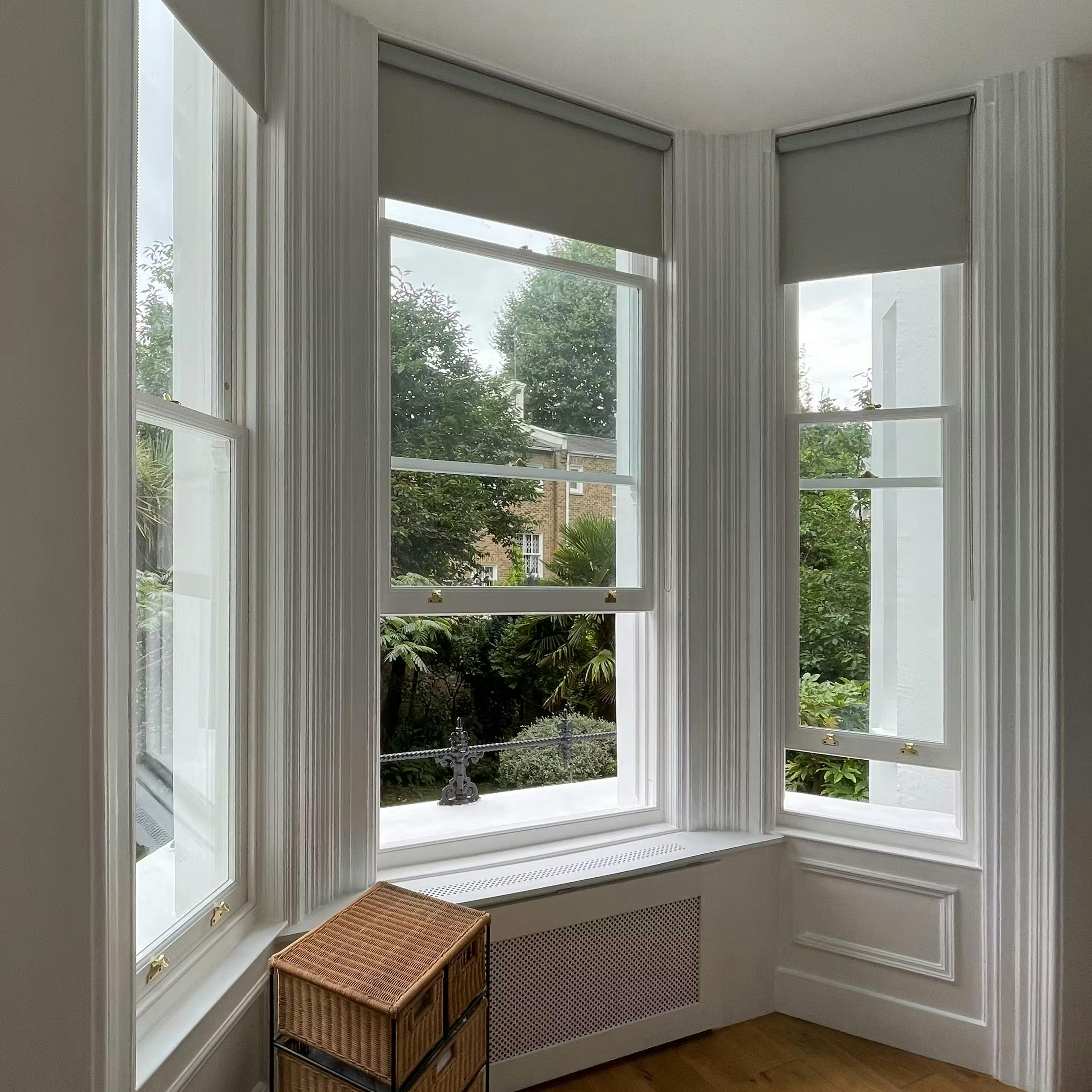 motorised blinds on a bay sash window