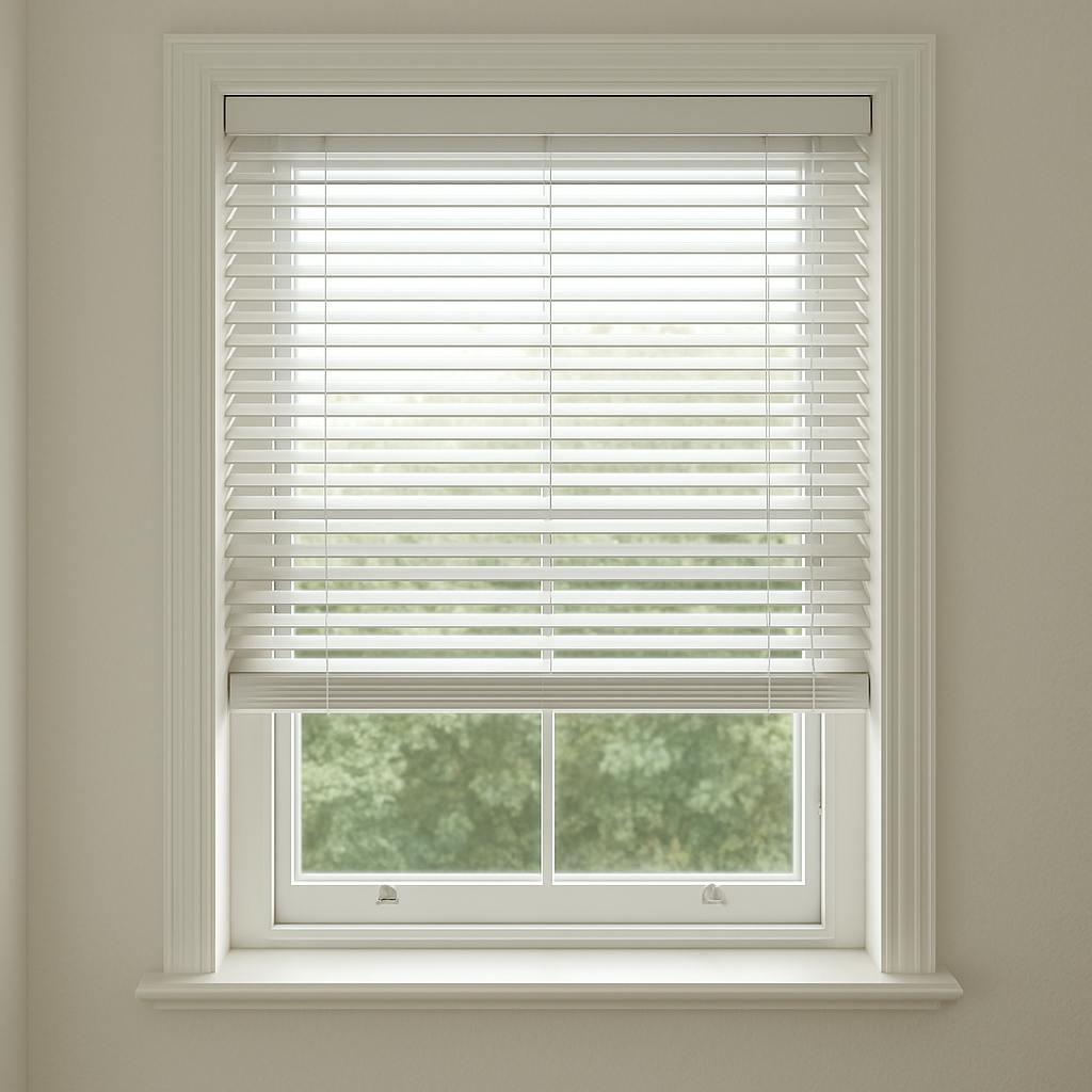 white venetian blinds on a sash window